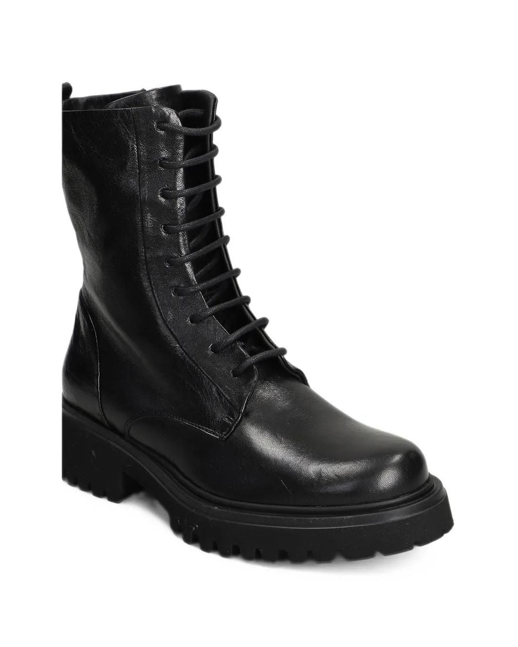 Evaluna Black Lace-Up Leather Boots