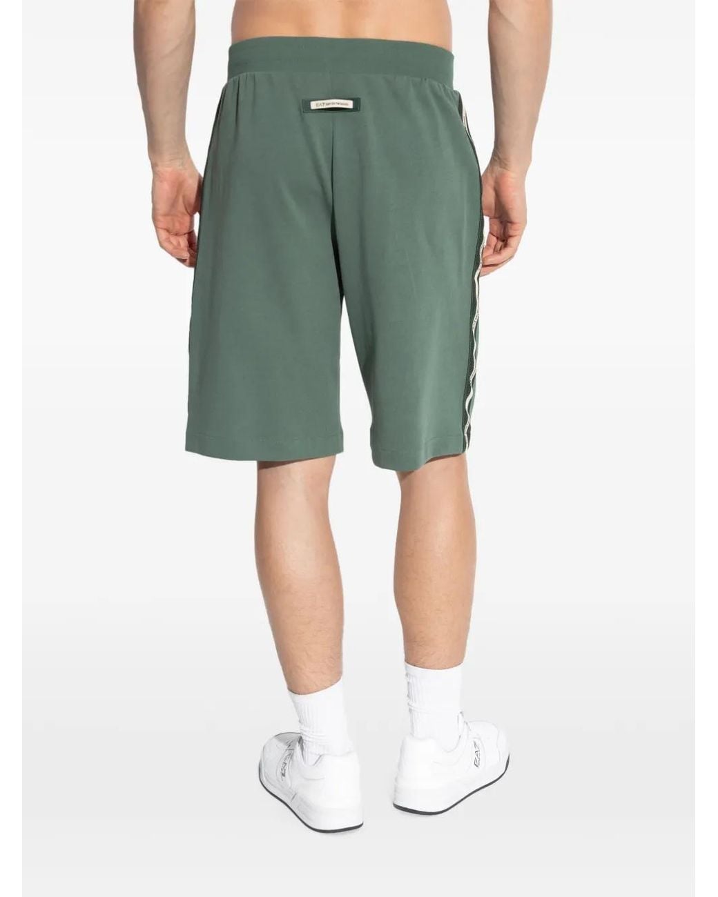 EA7 Green Side-Stripe Shorts for men