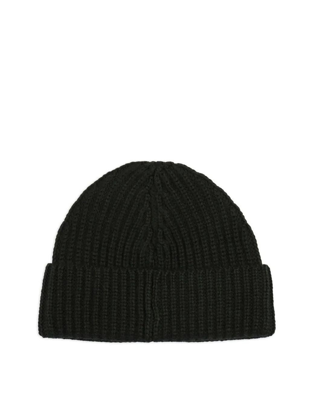Dondup Black Logo-Plaque Beanie Hat for men