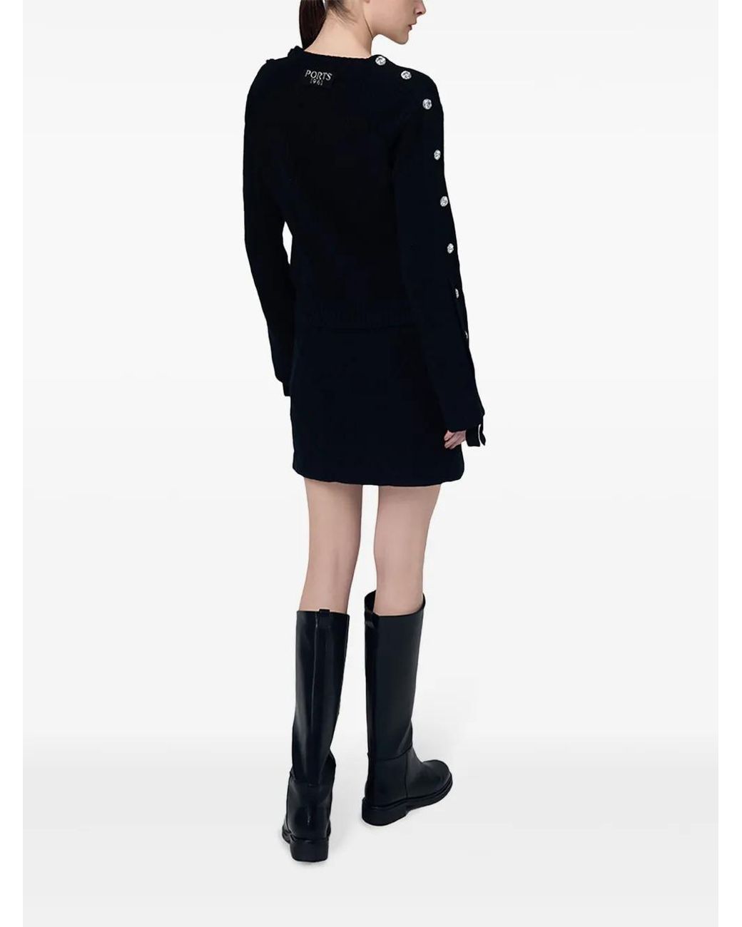 Ports 1961 Black Alpine-Inspired Crystal Knit Skirt