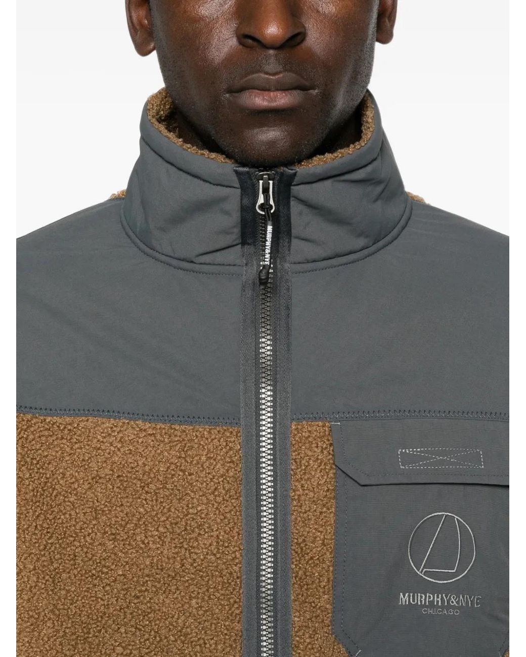 Murphy & Nye Brown Fleece-Texture Panelled Jacket for men