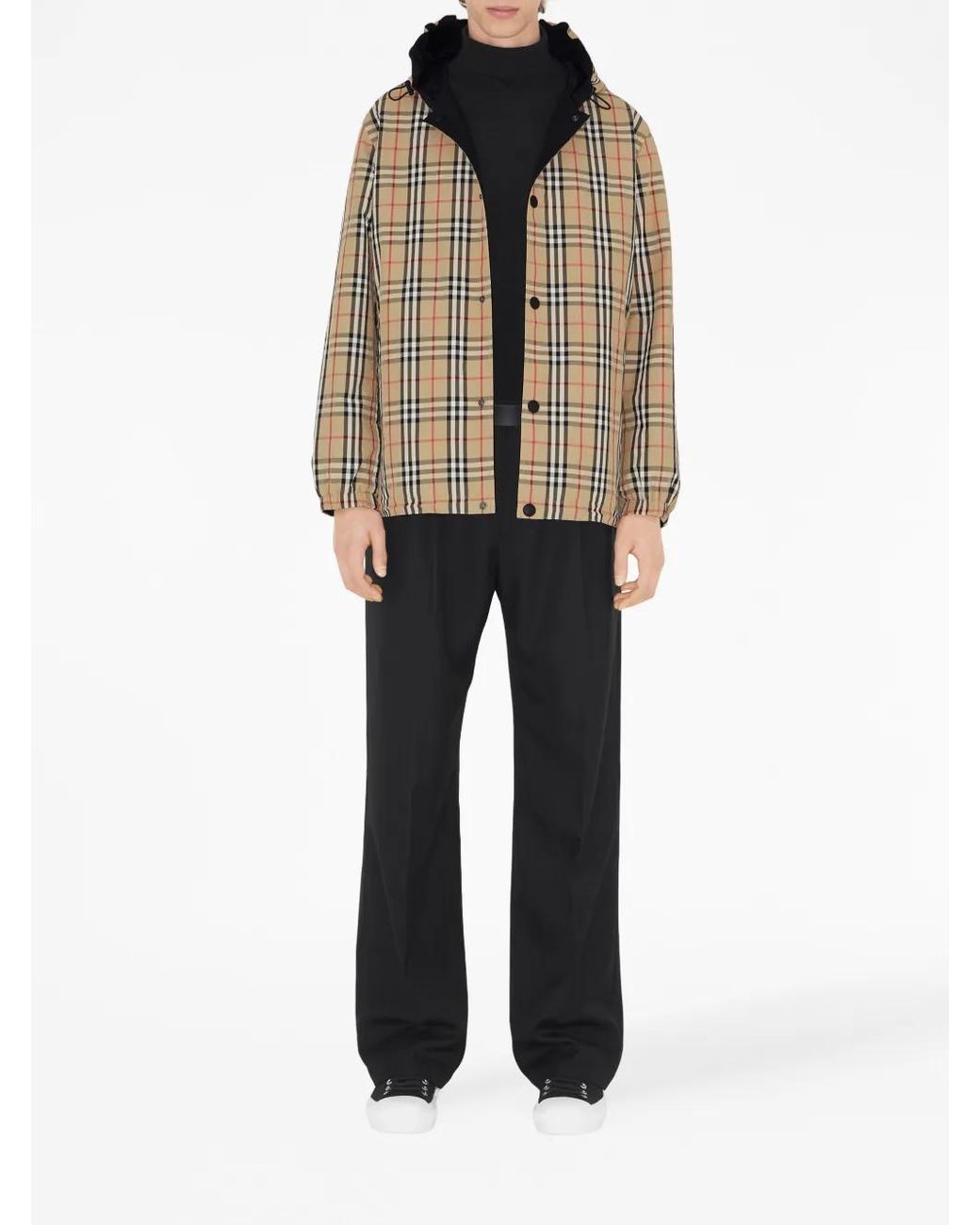 Burberry Black Reversible Check Nylon Hooded Jacket for men