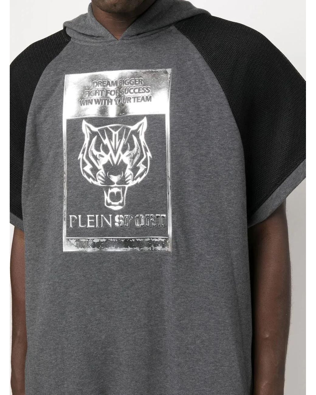 Philipp Plein Black Graphic-Print Short-Sleeve Hoodie for men