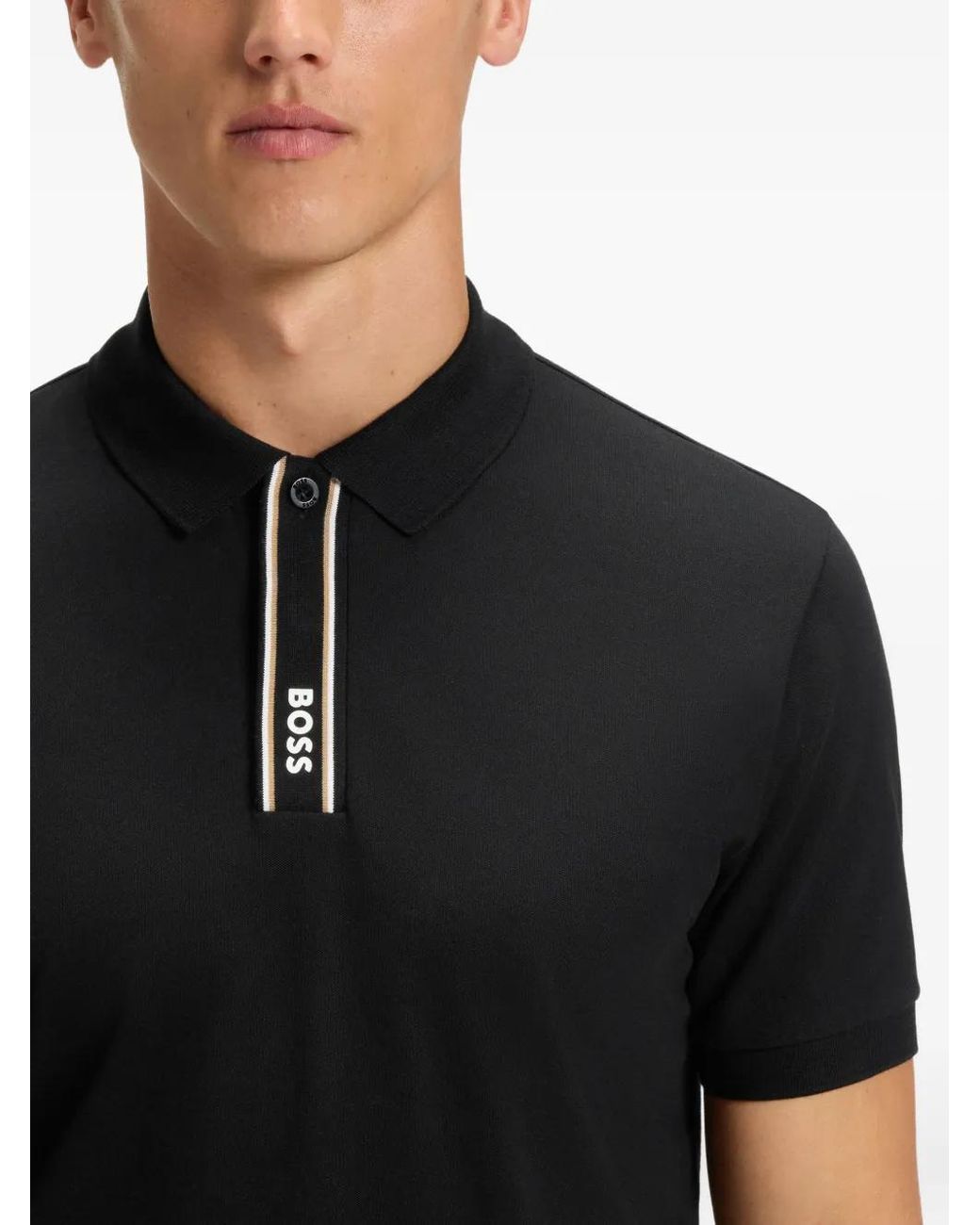 Boss Black Cotton Polo Shirt for men