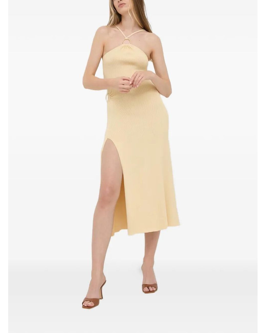 For Love & Lemons Natural Ring Cut-Out Midi Dress