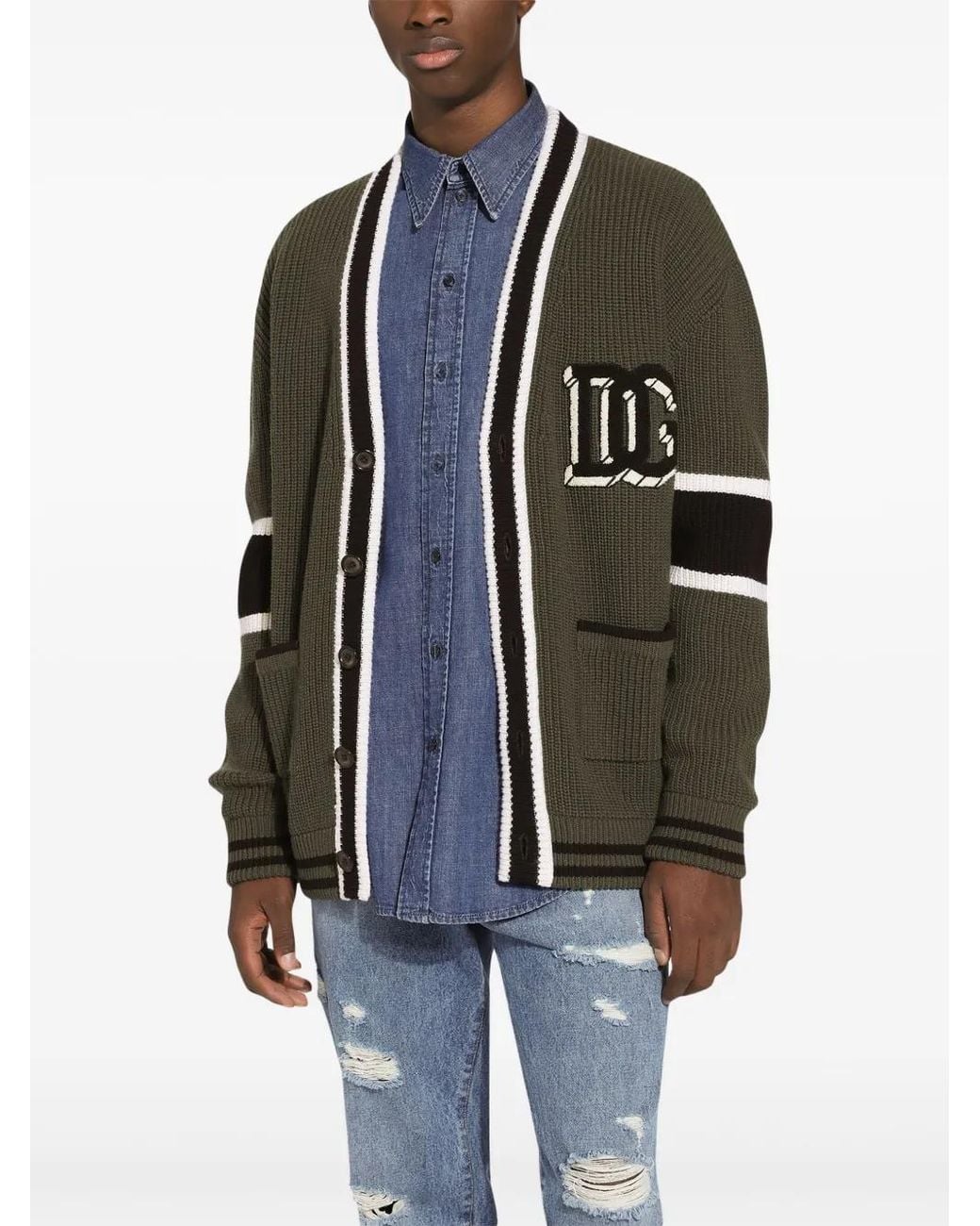 Dolce & Gabbana Black Intarsia-Knit Cardigan for men