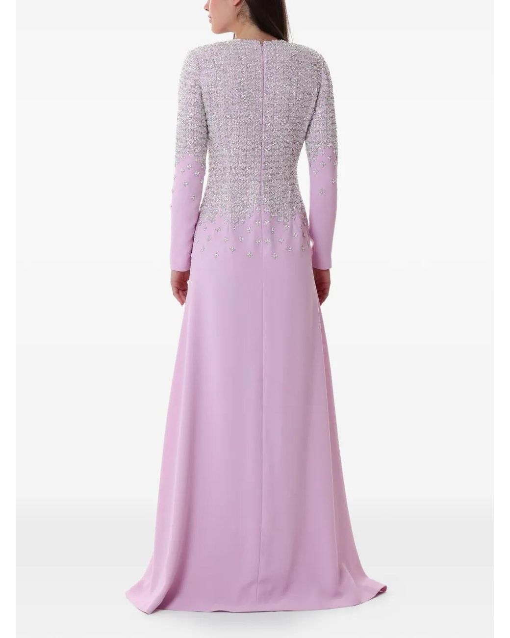 Dina Melwani Purple Crystal-Embellished Maxi Dress