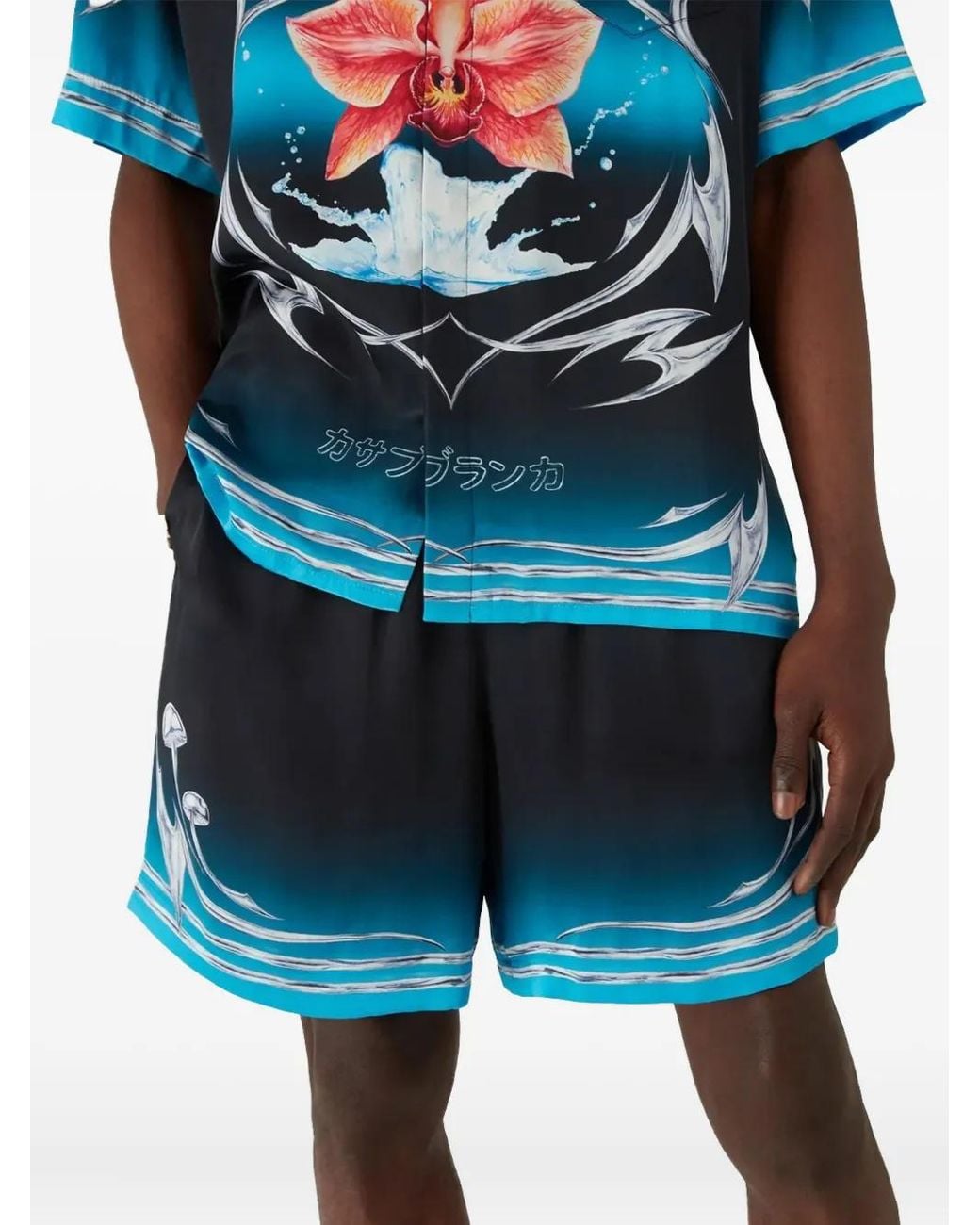 Casablanca Blue Silk Bermuda Shorts With Gradient Hem for men