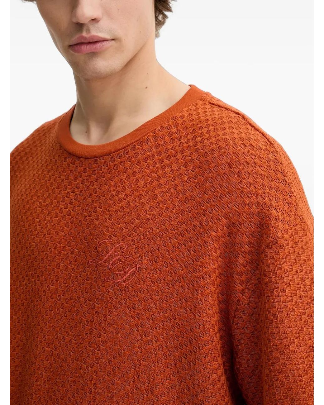 Les Deux Orange Embroidered-Logo Textured T-Shirt for men