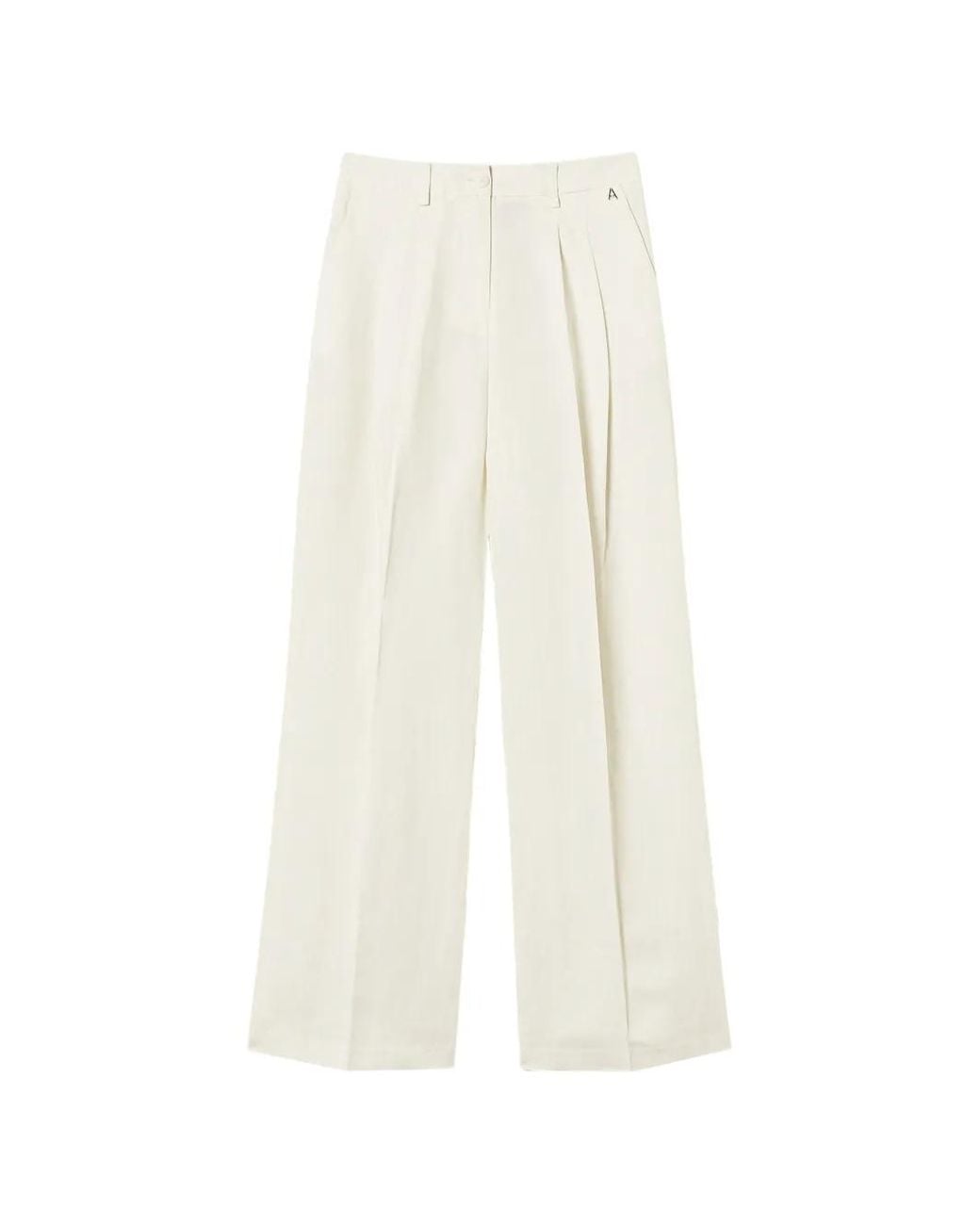 Twinset White Linen Blend Palazzo Trousers
