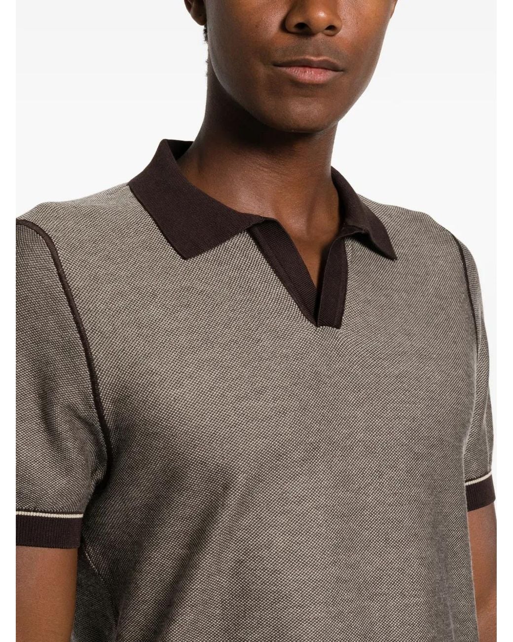 Boss Gray Cotton-Blend Knit Polo With Horizontal Stripe for men