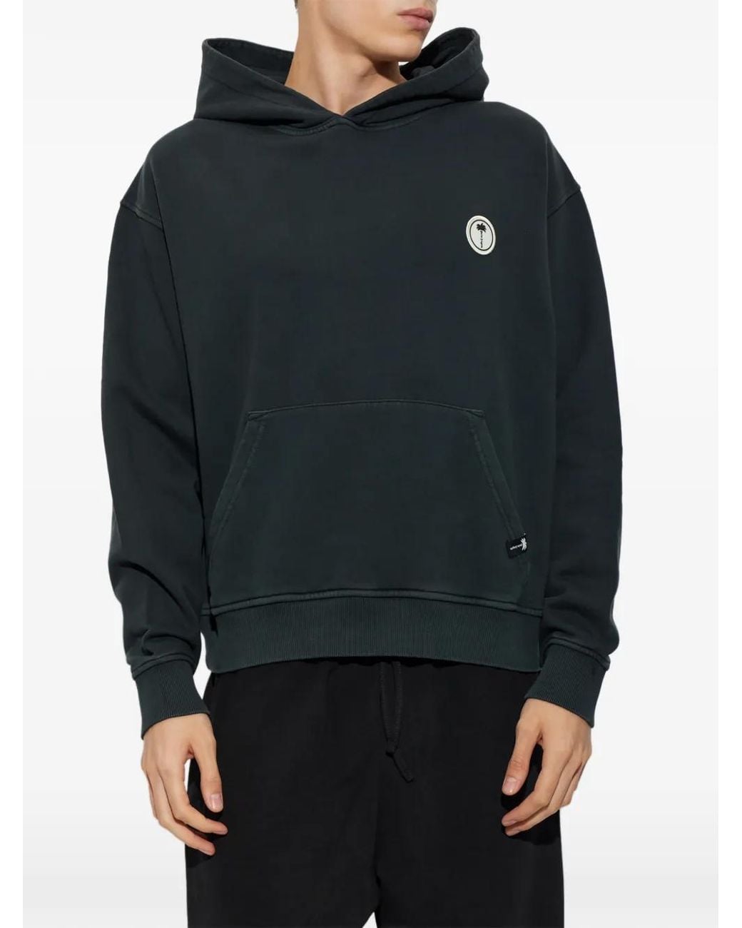Palm Angels Blue Logo-Patch Hoodie for men