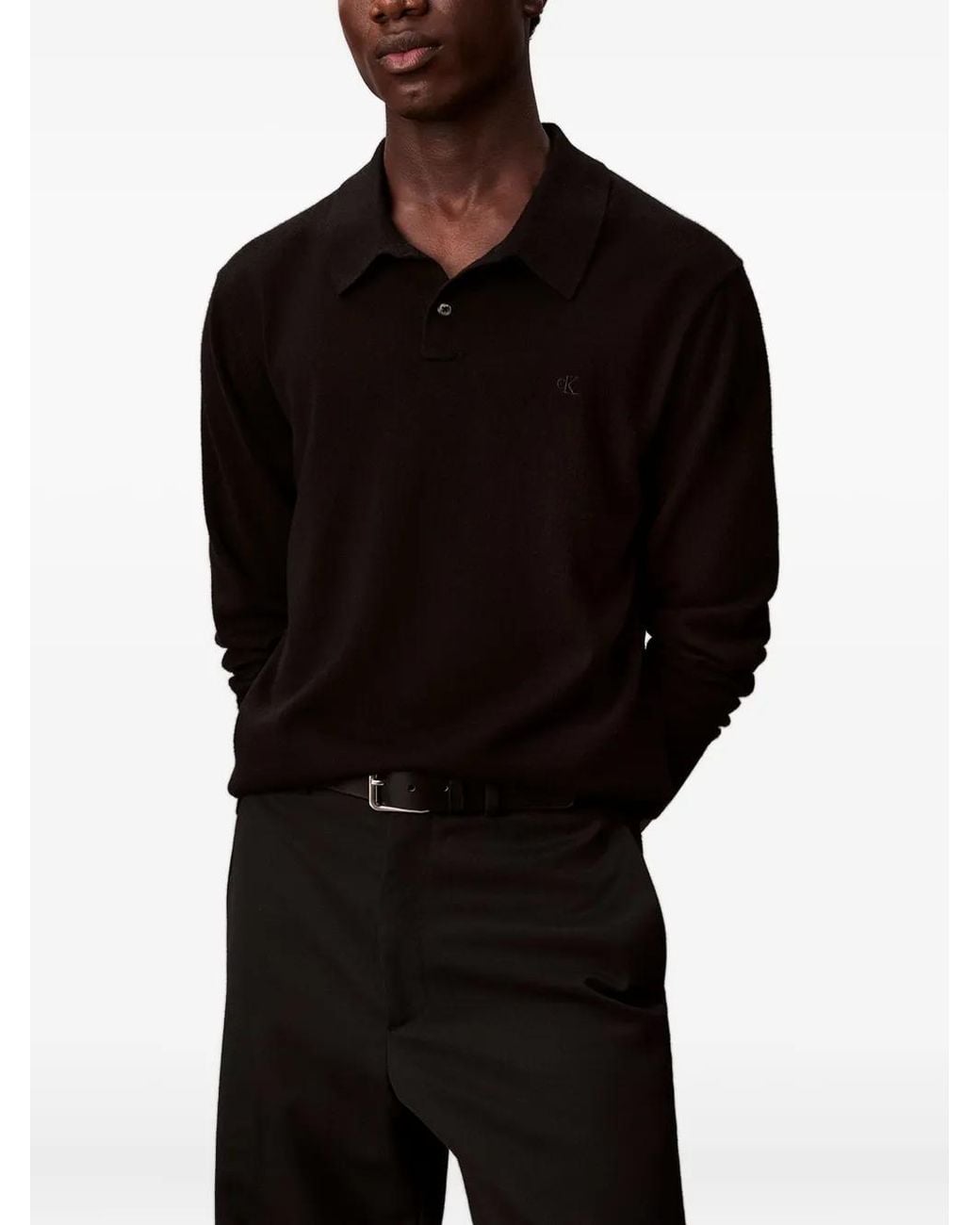 Calvin Klein Black Wool Polo Shirt for men