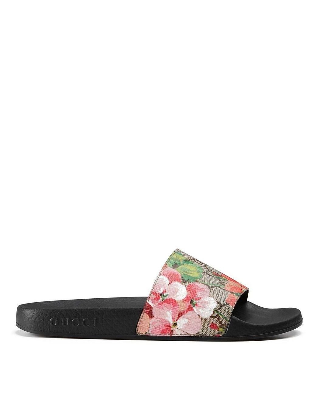 Gucci Canvas GG Blooms Supreme Slide Sandals in Black Lyst