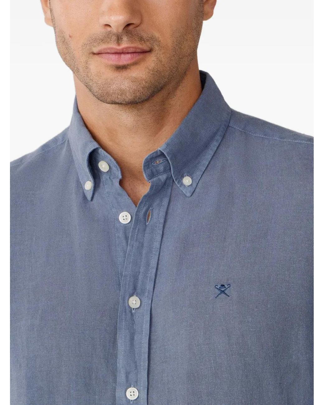 Hackett Blue Brompton Button-Down Linen Shirt for men