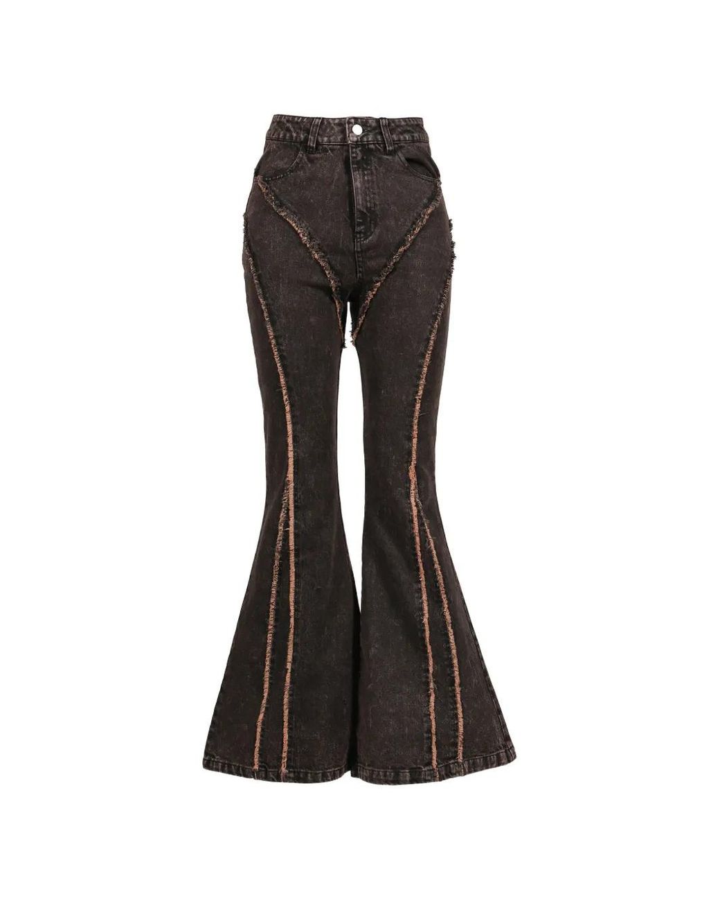 VIVAMUS Black Frayed-Seam Flared Jeans
