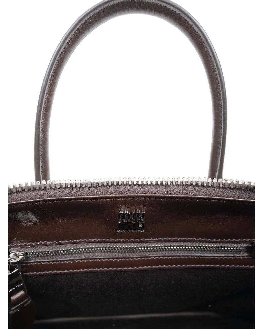 Miu Miu Brown Logo-Embossed Leather Tote Bag