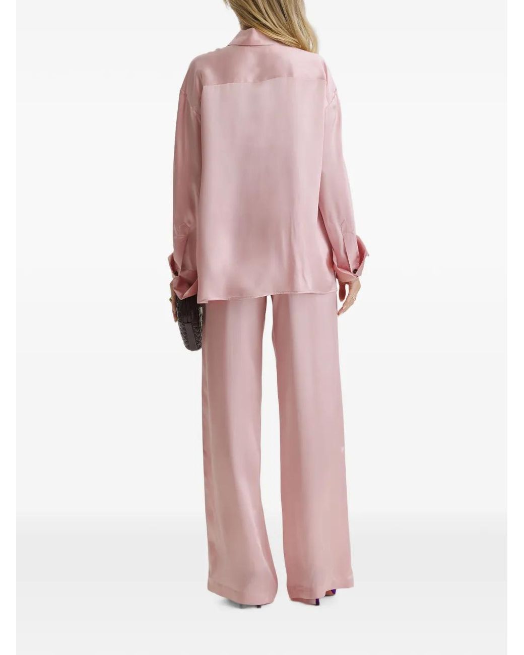 CuAnna Pink Satin-Finish Wide-Leg Pajamas