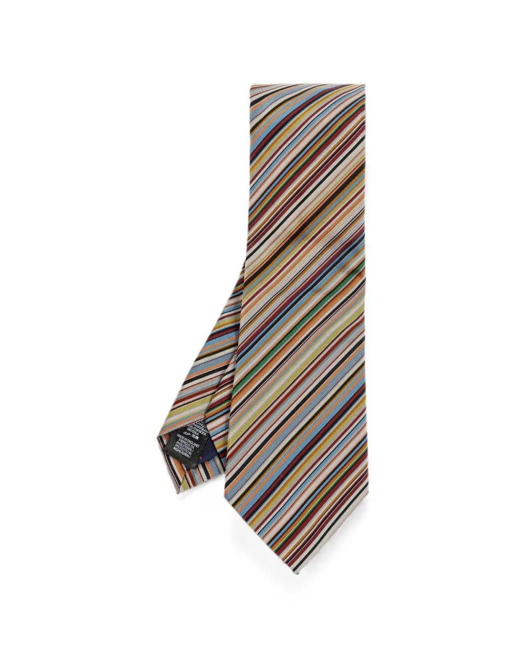 Paul Smith White Signature Stripe Silk Tie for men
