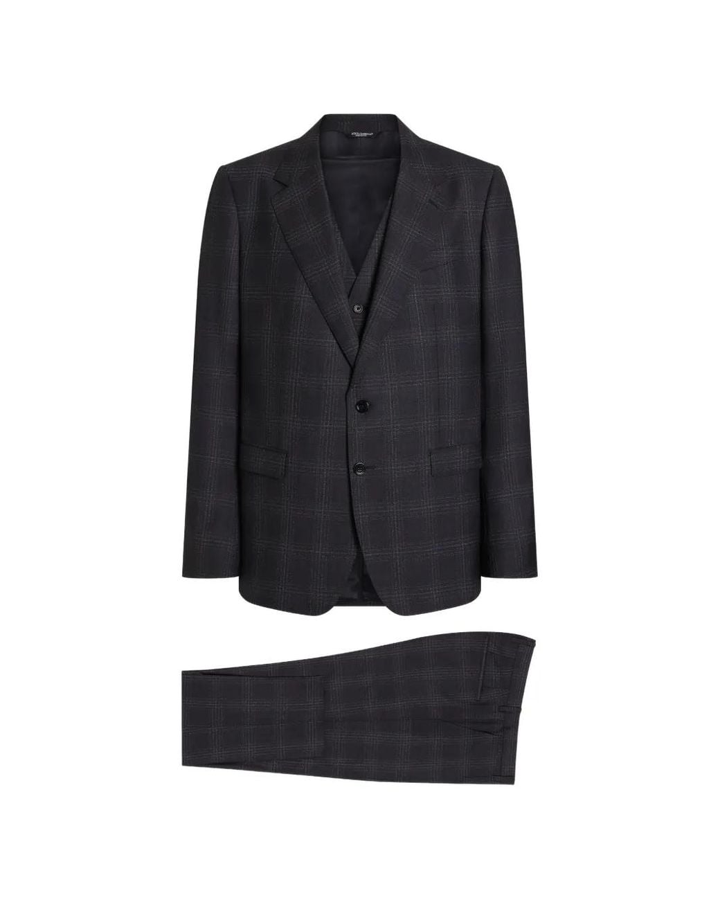 Dolce & Gabbana Black Single-Breasted Martini Light Checked Wool Suit for men
