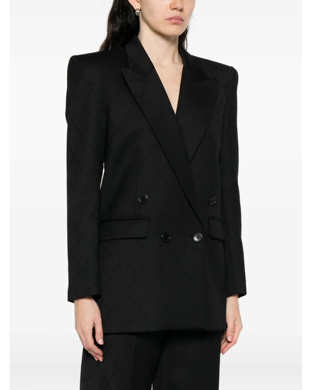 Nissa Black Double-Breasted Textured Jacket