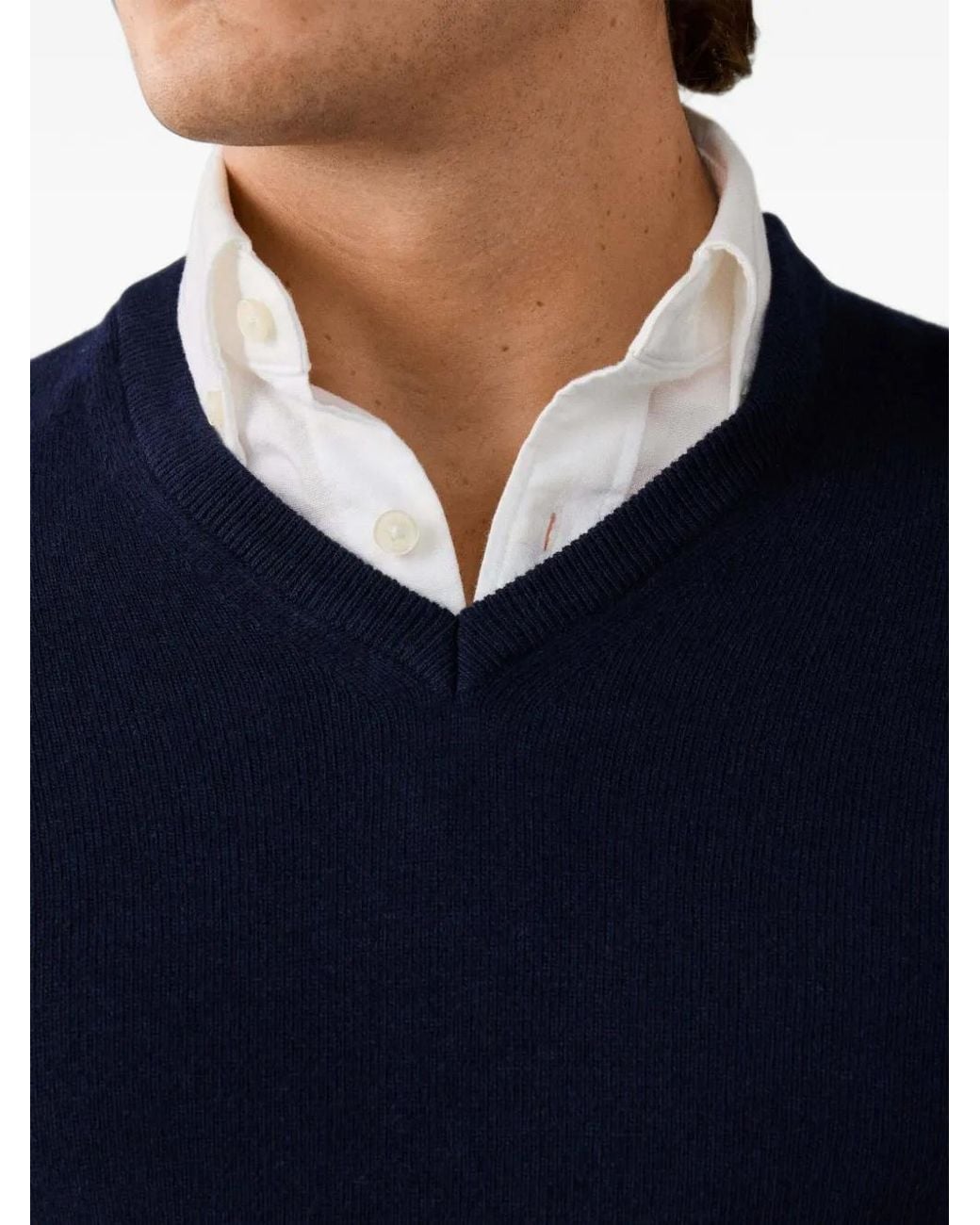 Hackett Blue V-Neck Elbow-Patch Sweater for men