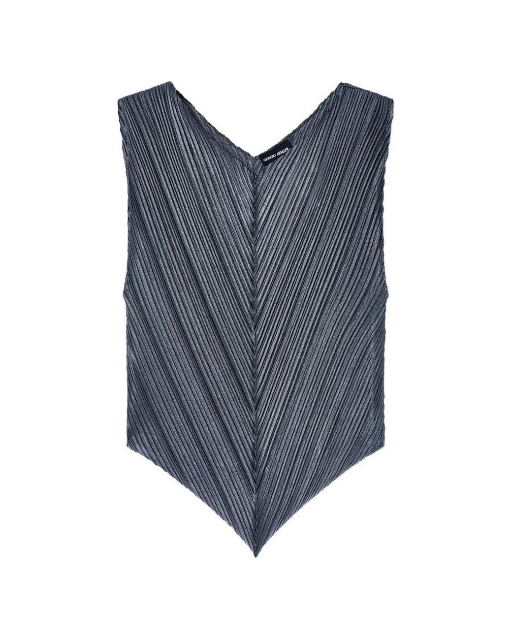 Giorgio Armani Blue Plissé-Effect V-Neck Top