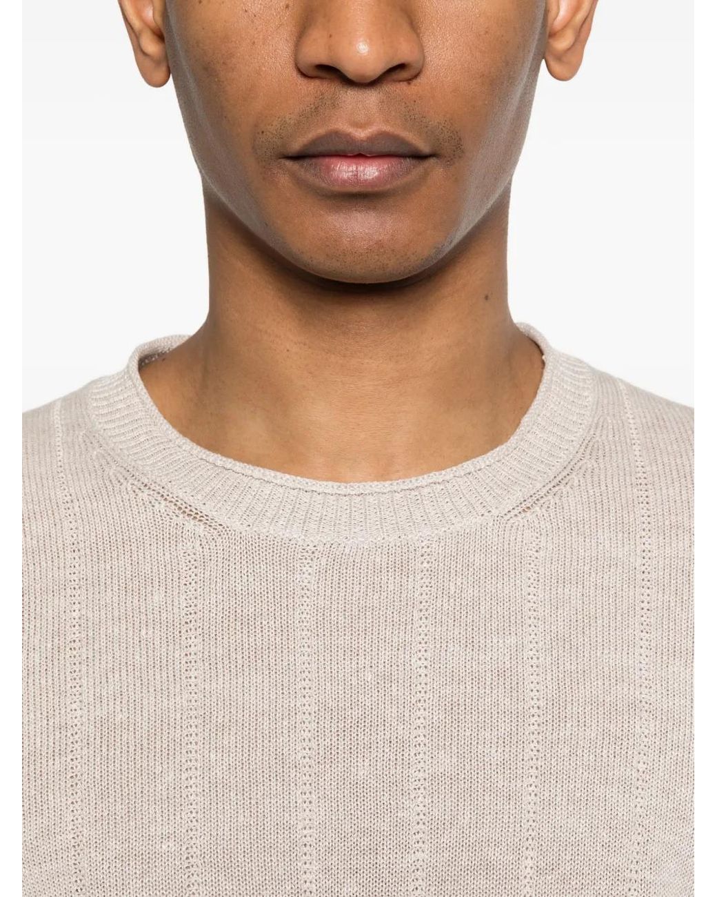 Gran Sasso White Ribbed Crew-Neck Sweater for men