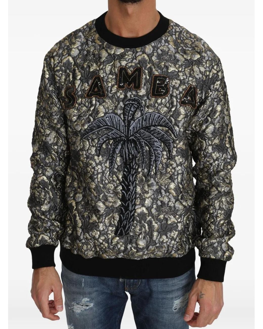 Dolce & Gabbana Gray Samba Floral-Jacquard Sweatshirt for men