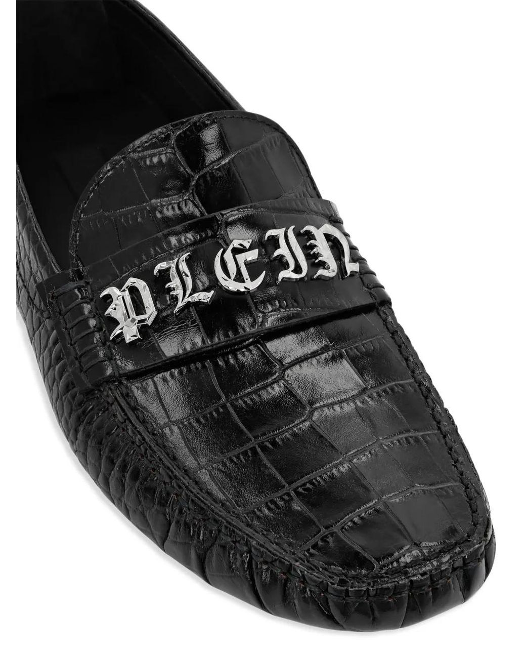 Philipp Plein Black Crocodile-Embossed Leather Loafers for men