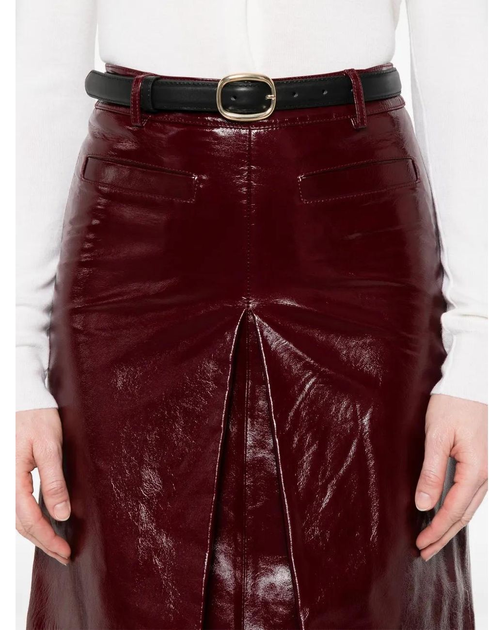 Self-Portrait Red Glossy Burgundy Mini Skirt With A-Line Silhouette