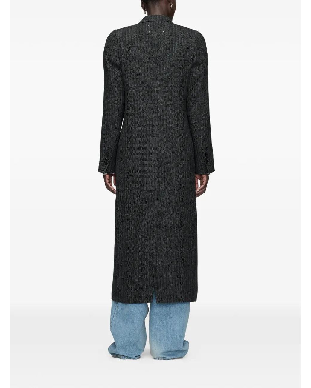 Maison Margiela Black Herringbone-Pattern Double-Breasted Coat
