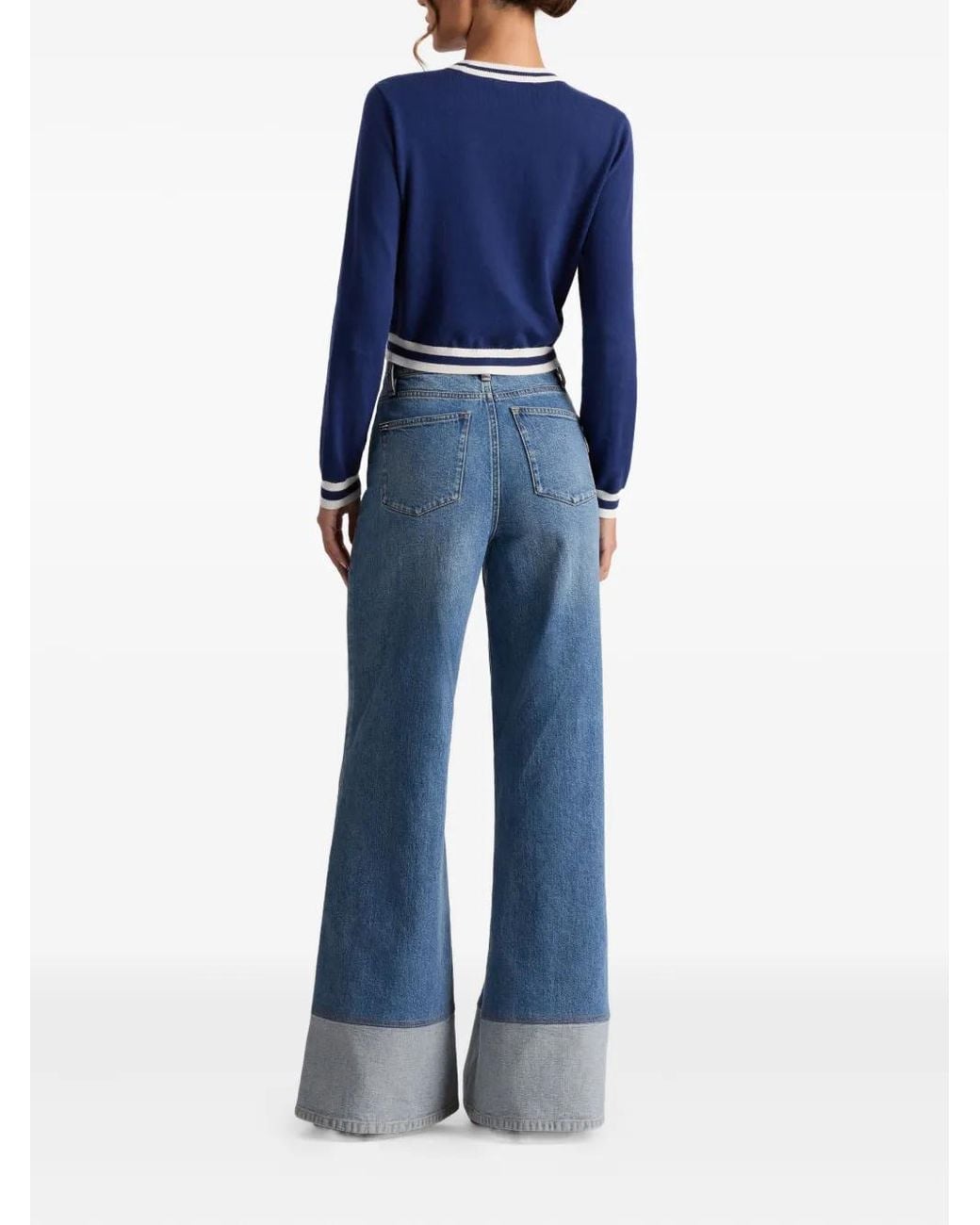 Alice + Olivia Blue Carolann Stretch-Cotton Crop Pullover Sweater