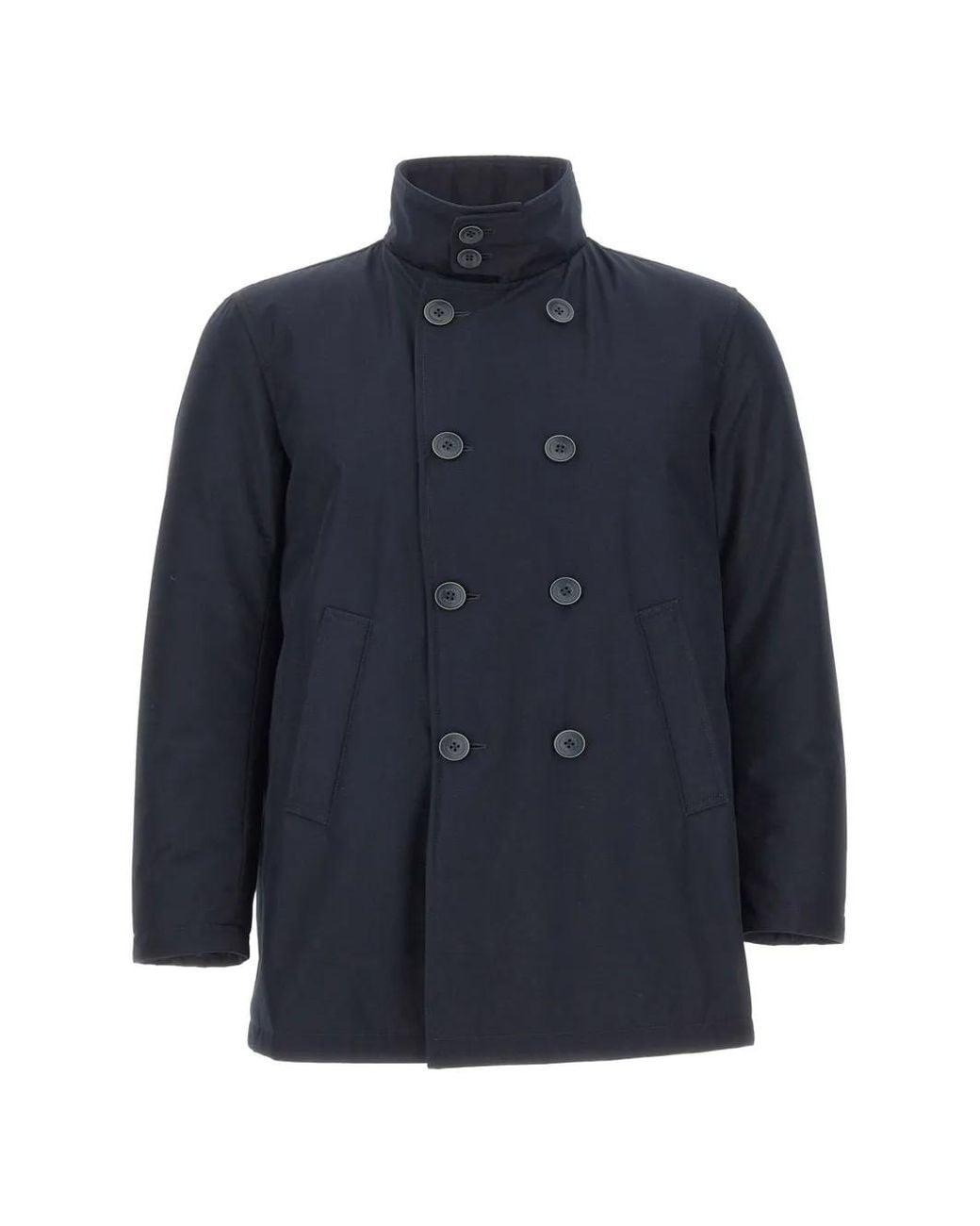Herno Blue Double-Breasted High-Collar Coat for men
