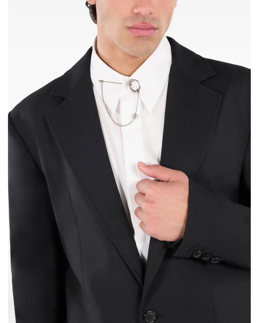 Roberto Cavalli Black Leopard-Print Lining Wool Blazer for men