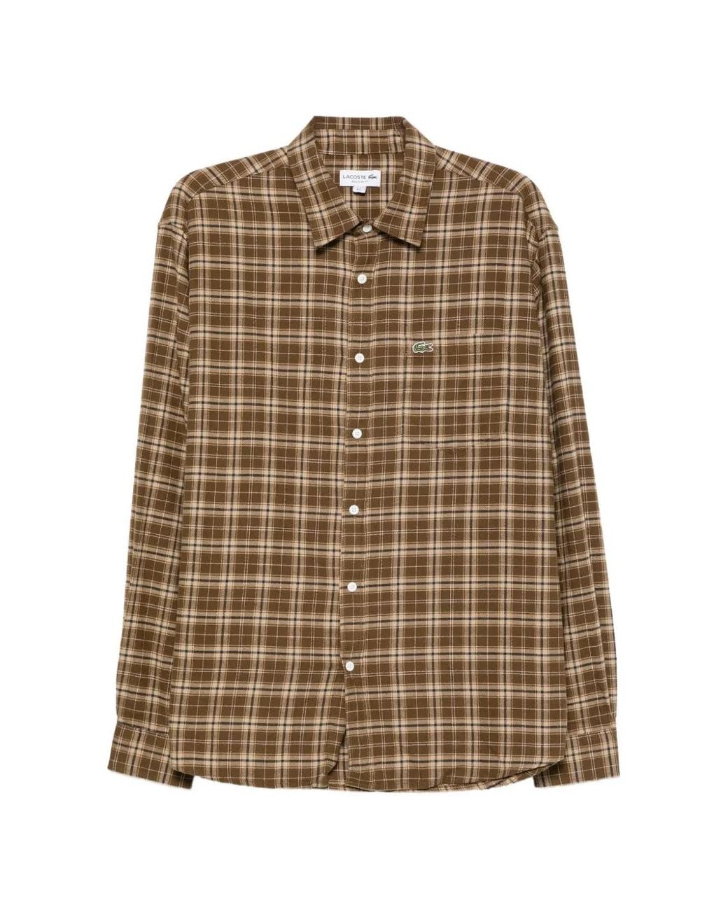 Lacoste Brown Check-Print Logo-Patch Shirt for men