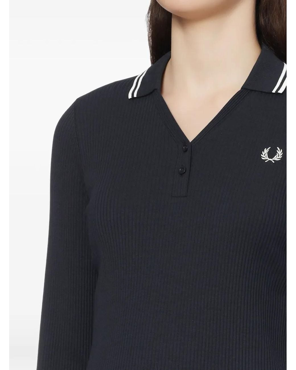 Fred Perry Blue Ribbed-Knit Long-Sleeve Sweater