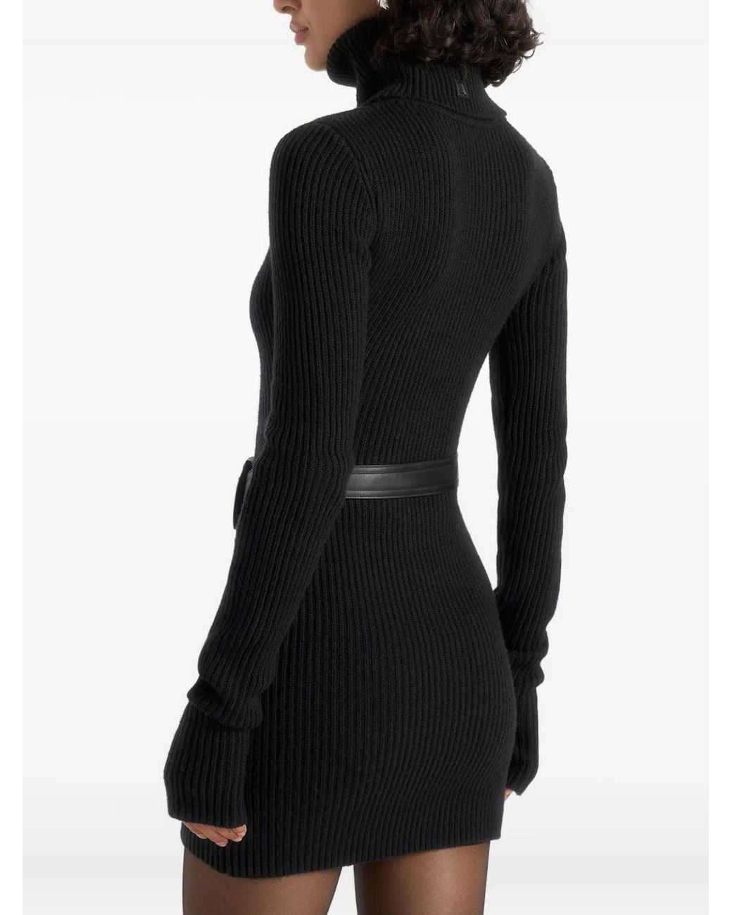 Manière De Voir Black Kalia Turtleneck Belted Knitted Mini Dress