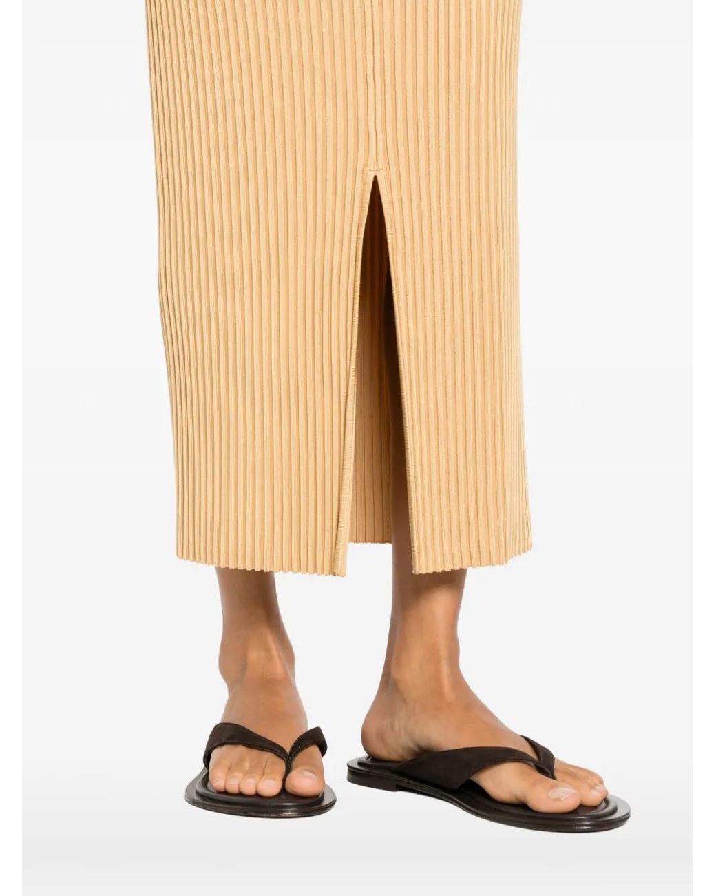 By Malene Birger White Octo Ribbed Front-Slit Maxi Skirt