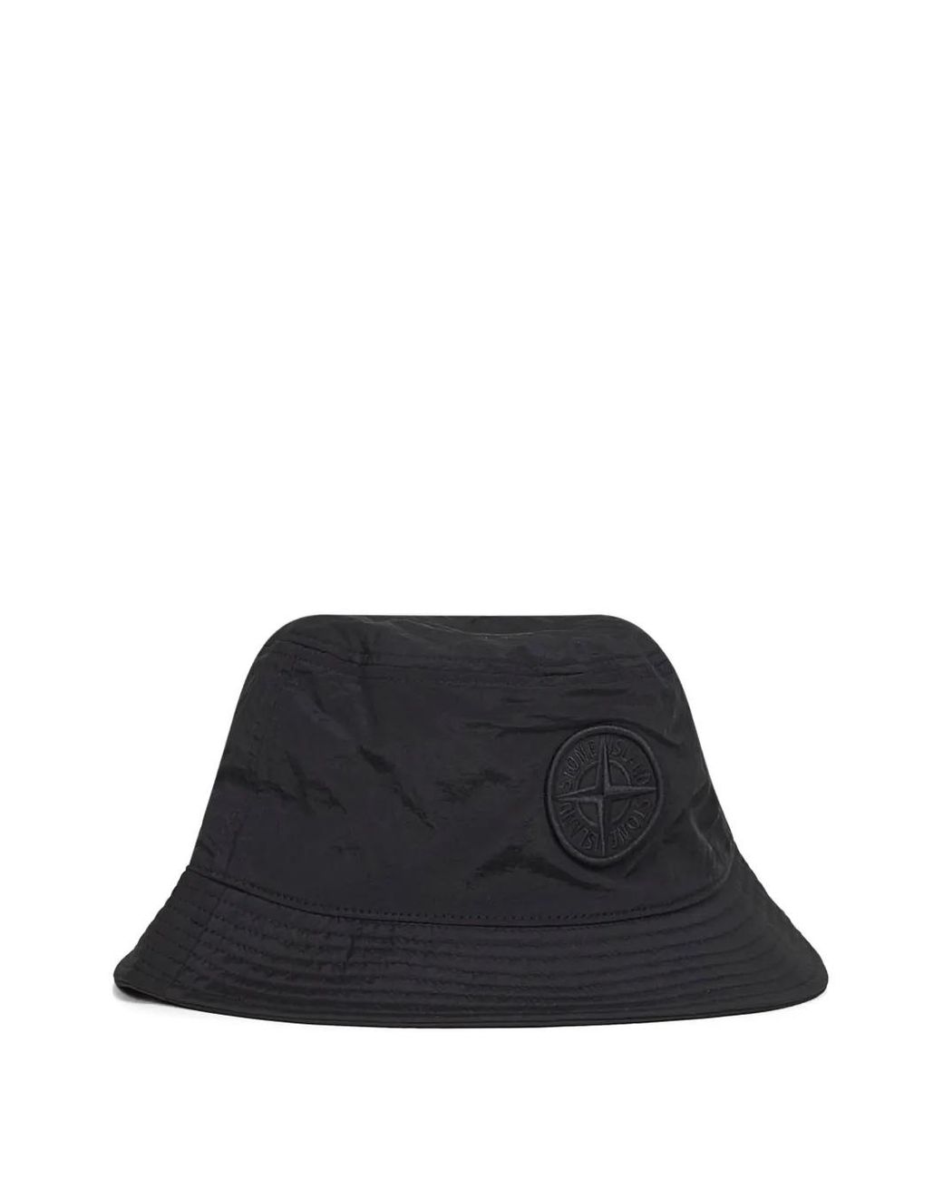 Stone Island Black Reimagined Bucket Hat With Embroidered Logo for men
