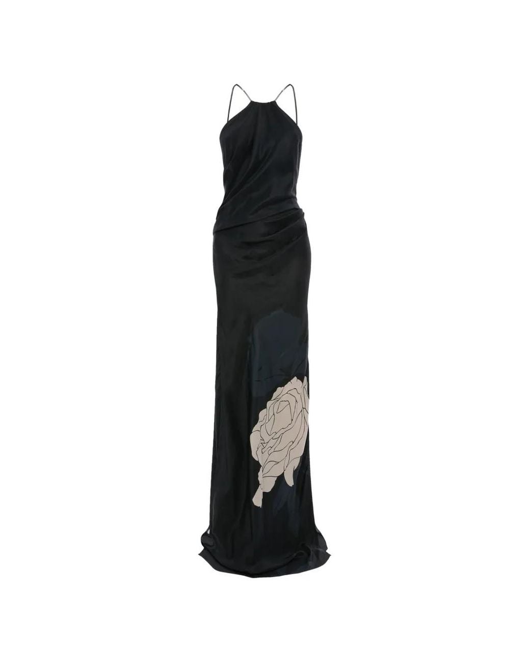 Victoria Beckham Black Floral Halter Gown Dress