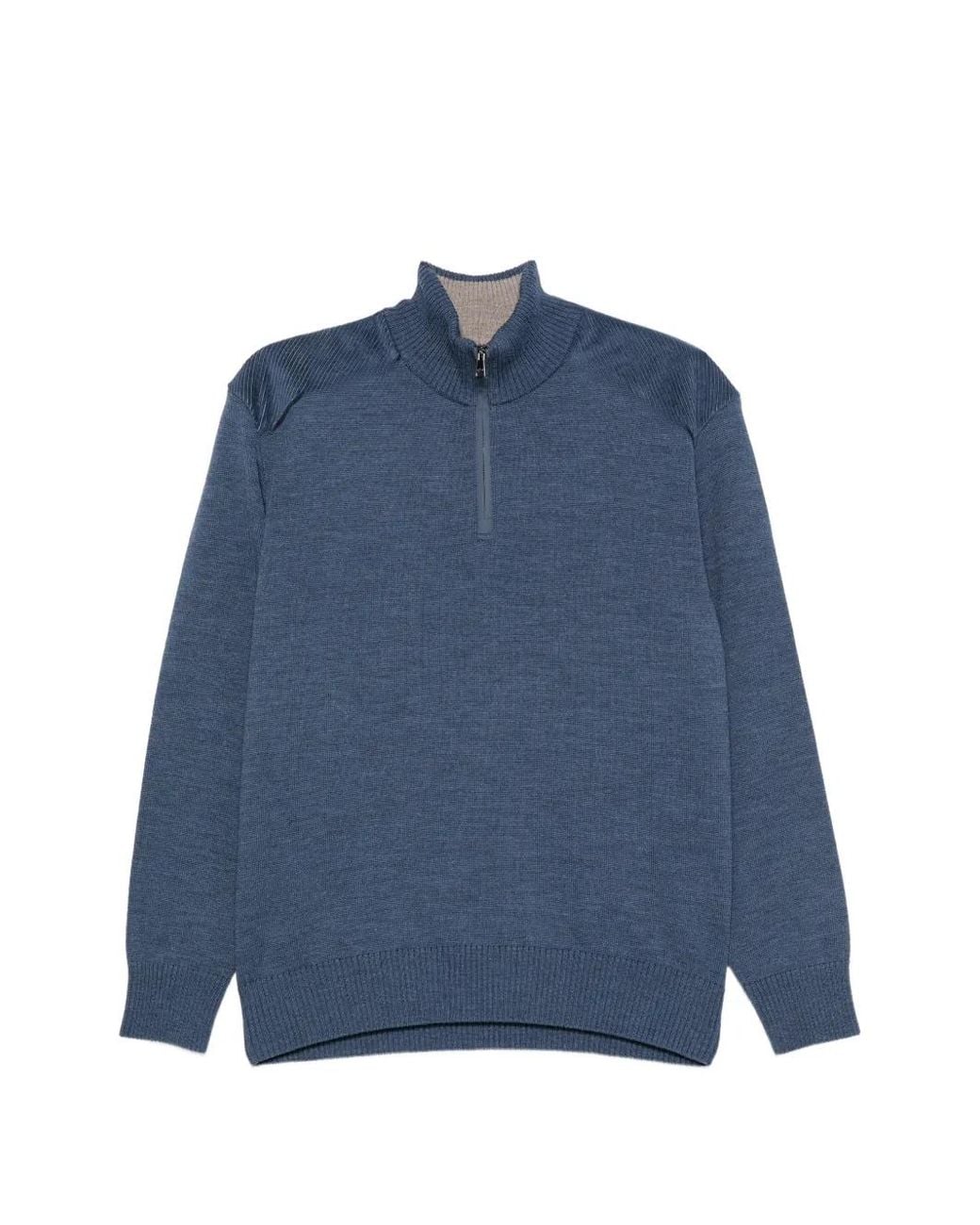 Paul & Shark Blue Panelled Half-Zip Sweater for men