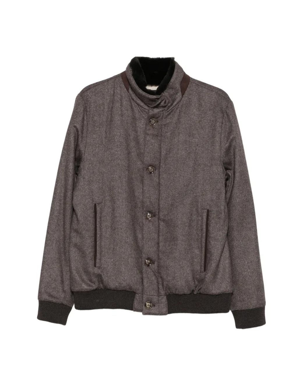 Barba Napoli Brown Raven Fur-Collar Button-Up Jacket for men