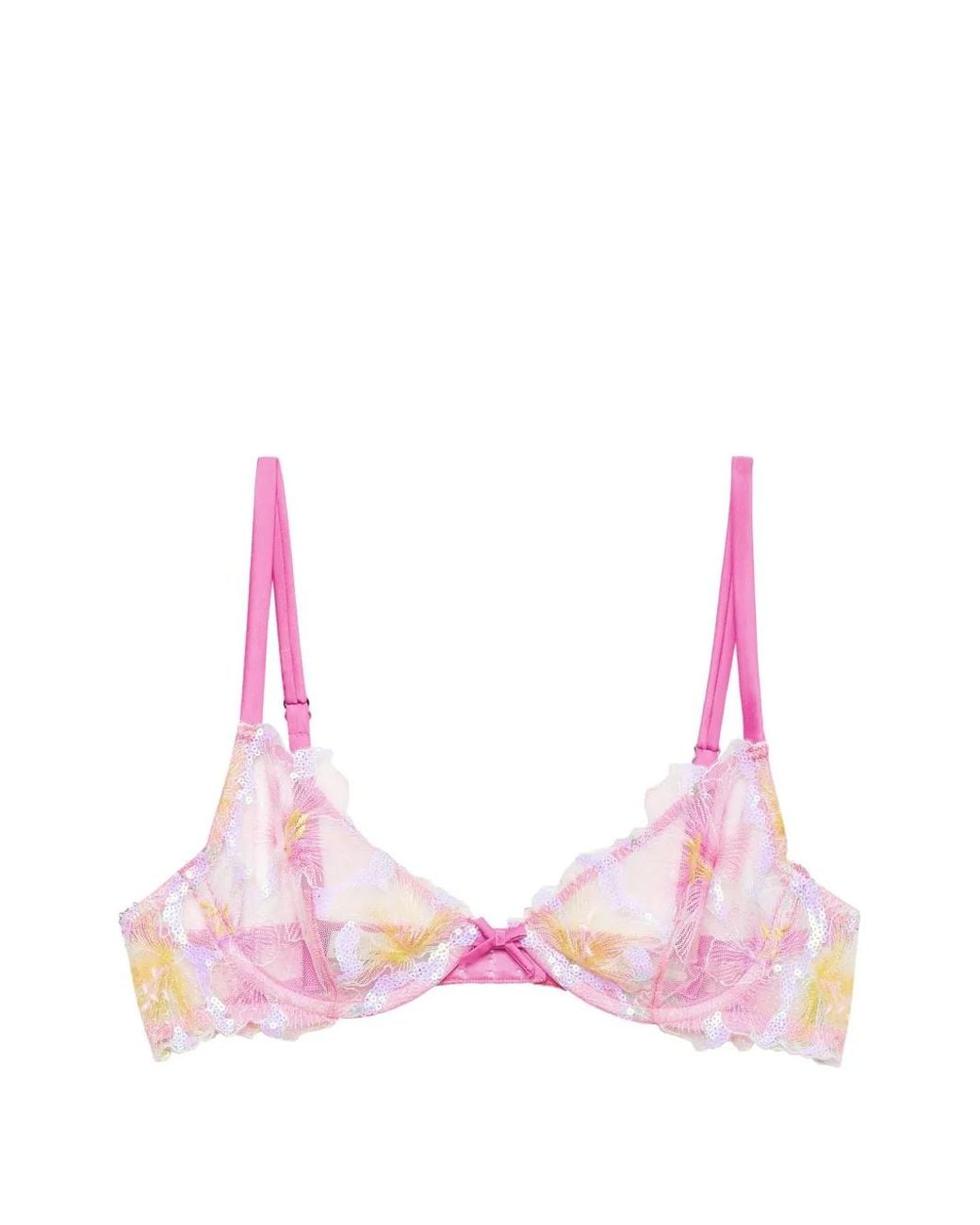Fleur du Mal Pink Hibiscus Sequin-Embellished Bra