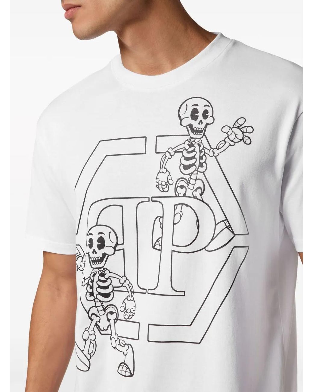 Philipp Plein White Skeleton-Print Cotton T-Shirt for men