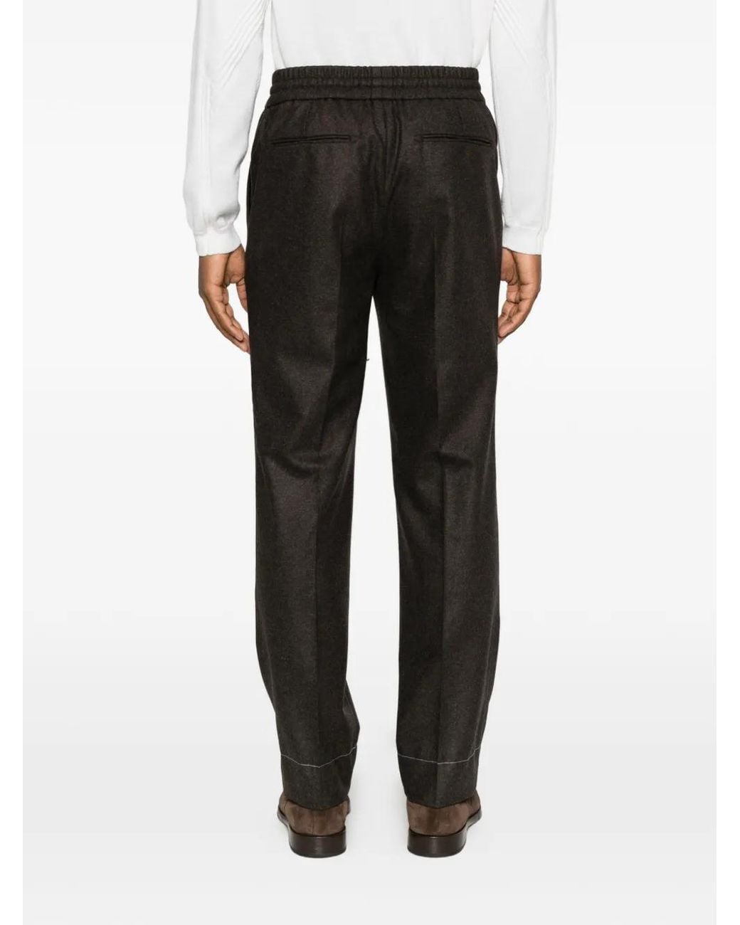 Brioni Black Drawstring-Waist Pressed-Crease Trousers for men
