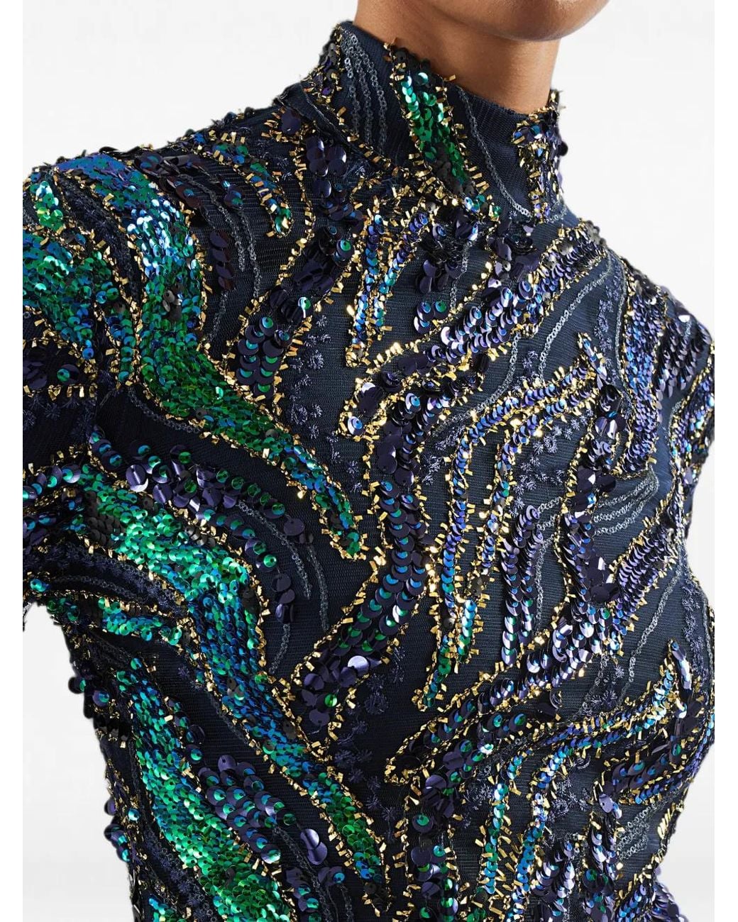 Taller Marmo Green Disco Dragon Fringed Sequin-Embellished Mini Dress