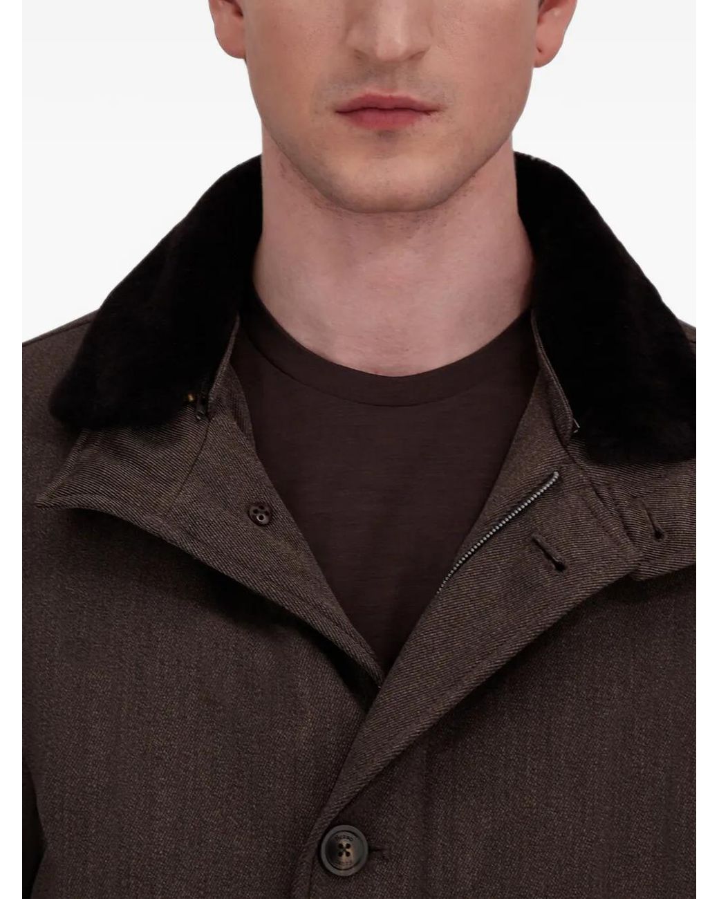 Herno Gray Shearling-Collar High-Neck Coat for men