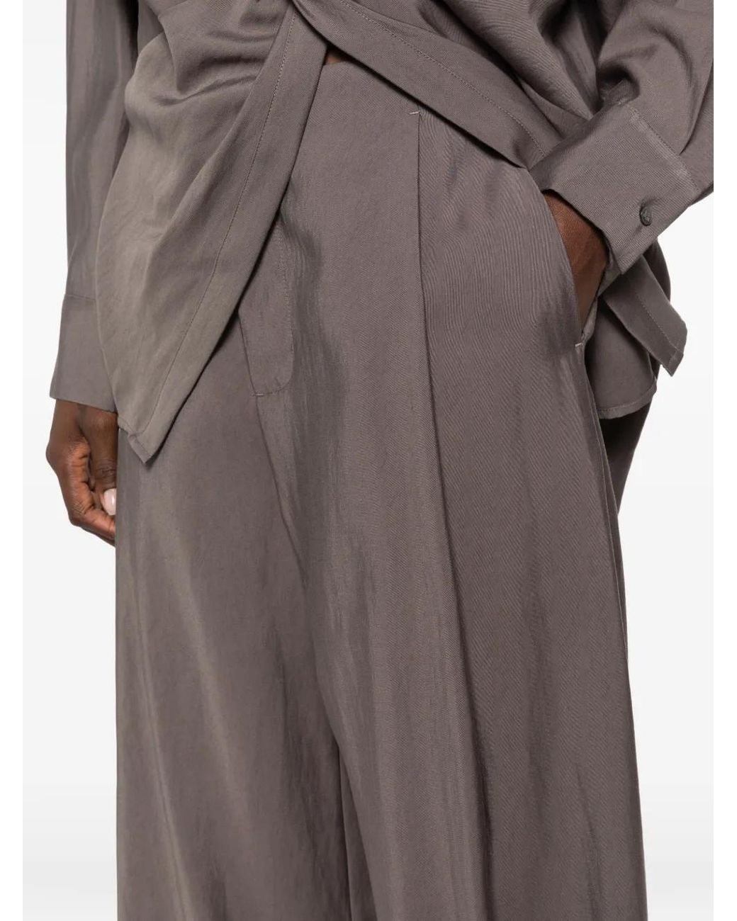 ELEH Gray Pleated Wide-Leg Trousers