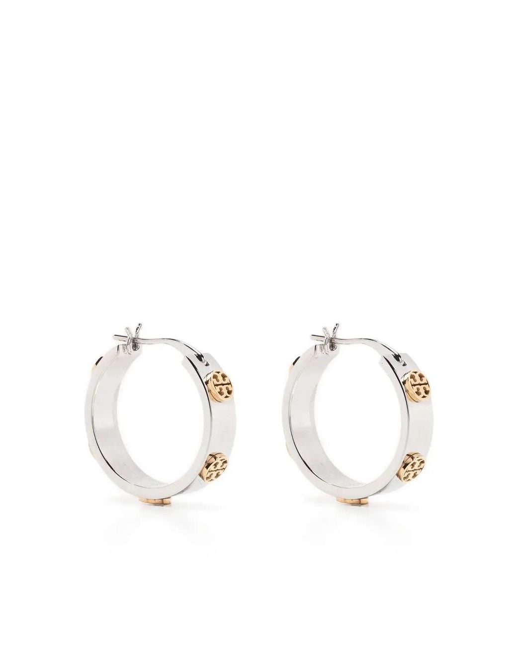 Tory Burch White Miller Gold-tone Studded Hoop Earrings